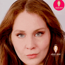 a close up of a woman 's face with a logo for lillee jean productions behind her