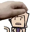 a pixel art drawing of a person 's head with a hand on it .