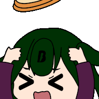 a cartoon character with a letter b on her head