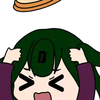a cartoon character with a letter b on her head