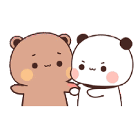a couple of bears standing next to each other .