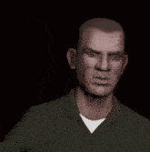 a man in a green shirt is holding his head with his hands