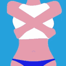 a cartoon of a woman in a bikini with a white towel on her head