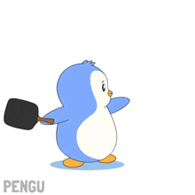 a cartoon penguin with the word pengu on the bottom left