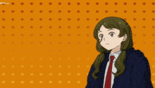a girl in a suit and tie with a speech bubble that says wow it 's amazing