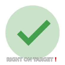 a green check mark in a green circle with the words right on target