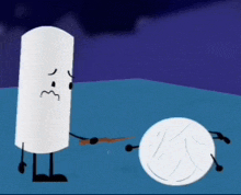 a cartoon character holding a stick next to another character