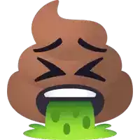 a cartoon illustration of a brown poop with green liquid coming out of it 's mouth