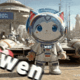 a cartoon cat in a space suit with the name wen on his chest