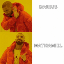 a man in a red jacket with the name darius on it