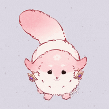 a drawing of a pink and white animal with a purple earring on it