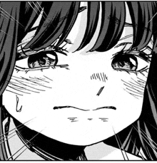 a black and white drawing of a girl 's face with a surprised expression .