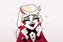 a cartoon character wearing a tuxedo and bow tie is smiling
