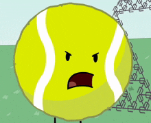 a cartoon tennis ball with an angry face on it