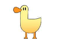 a cartoon drawing of a yellow duck with orange legs and beak