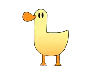 a cartoon drawing of a yellow duck with orange legs and beak