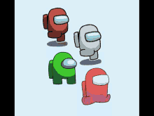 four among us characters are standing in a row on a green background