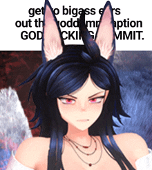 a picture of a girl with bunny ears and the words " get no bigass ears out the odd mr aoption mmit "