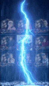 a lightning bolt strikes a row of cards with a man wearing a shirt that says ' sg '