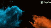 blue and orange smoke against a black background with capcut written on the bottom