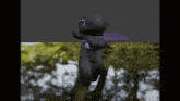 a 3d model of a person with a purple cape and the letter a on their chest