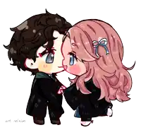 a drawing of a boy and a girl kissing with the artist 's name on the bottom