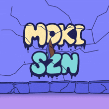 a cartoon drawing of a cracked wall with the words ' mosi szn ' on it