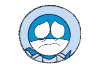 a blue and white drawing of a sad face with tears coming out of it 's eyes