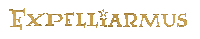 the word expelliarmus is in gold letters on a white background