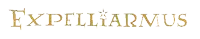 the word expelliarmus is in gold letters on a white background