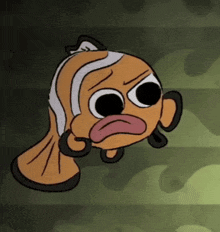 a cartoon drawing of a clown fish with a surprised look on its face