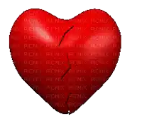 a red heart with a crack in the middle is surrounded by picmix text