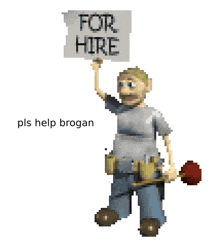 a pixel art of a man holding up a for hire sign