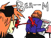 a pixel art drawing of a person with the word ber-m on the bottom right