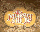 a sign for the muppet show has a fancy design around it