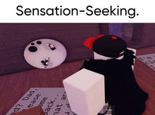 a person standing next to a bowling ball with the words " sensation-seeking " above them