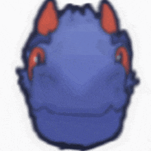 a cartoon drawing of a blue dragon with red horns