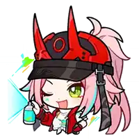 a cartoon girl wearing a red helmet and holding a bottle .