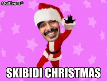 a picture of a man dressed as santa claus with the words skibidi christmas written below him