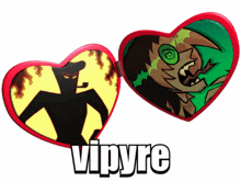 a red heart with a picture of a cartoon character and the word vipyre below it