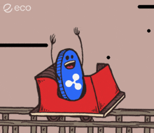 a cartoon drawing of a roller coaster with a coin on it