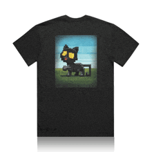 a black t-shirt with a pixelated duck with a heart in its mouth