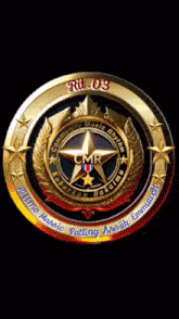 a heart shaped emblem with the word cmr in the middle