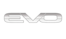a silver evo logo is displayed on a white background