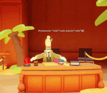 a cartoon character sitting at a desk with the words prosecutor " rekt " noob master " rekt " above him