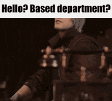 a man with gray hair is playing drums and the caption says hello based department