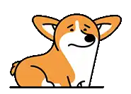 a cartoon drawing of a corgi dog with a sad look on his face .