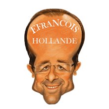 a caricature of a man with the words francois hollande written on his head