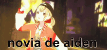 novia de aiden is written on the bottom of a picture of a girl