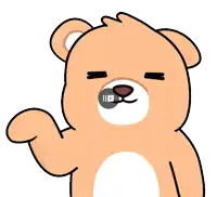 a cartoon of a teddy bear with its eyes closed and a video playing in its mouth